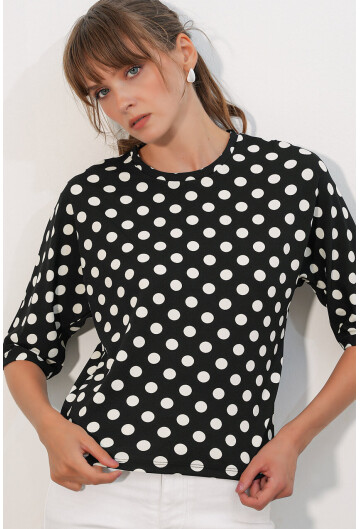 Kadın Puantiyeli Oversize Bluz 40010