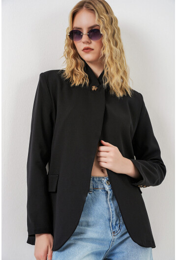 Kadın Tek Düğmeli Oversize Blazer Ceket 0749