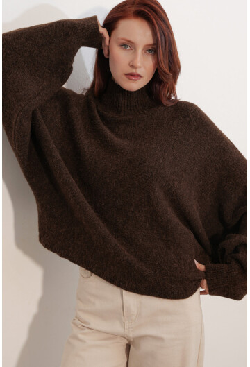 Kadın Yarasa Kol Oversize Triko Kazak 15969