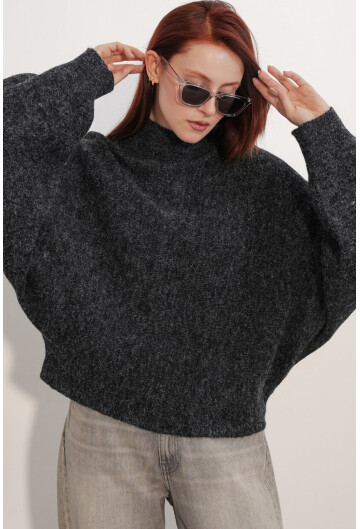 Kadın Yarasa Kol Oversize Triko Kazak 15969