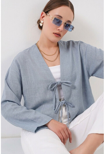 Önü Bağlamalı Keten Kimono 960