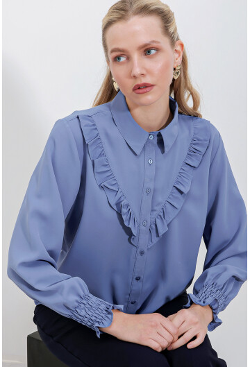 20223 Fırfırlı Uzun Kol Gömlek