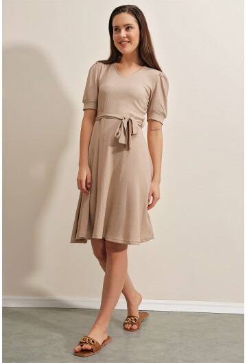 2370 Kuşaklı Örme Elbise