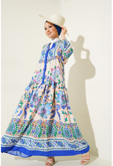 2423 Otantik Desenli Elbise