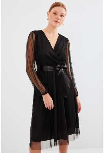 2494 Wrap Collar Tulle Dress