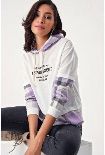 4245 Hooded Sweatshirt With Plaid Detail