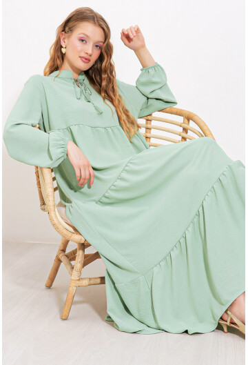 1627 Hijab Dress With Lace-Up Collar