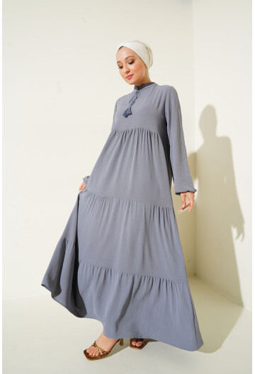 1627 Hijab Dress With Lace-Up Collar