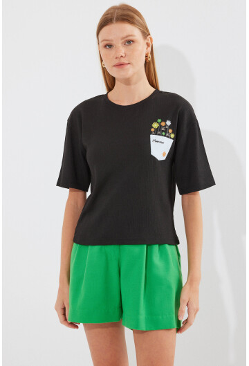 912 Baskılı Örme Basic Tişört