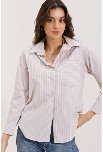 20205 Çizgili Oversize Gömlek