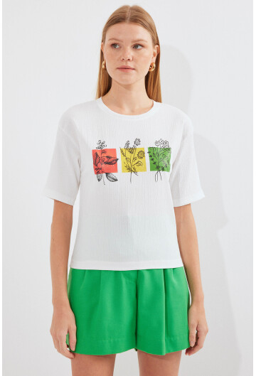 913 Baskılı Örme Basic Tişört