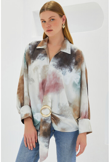 Oversized Draped Satin Shirt 907