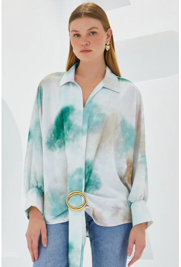 Oversized Draped Satin Shirt 907