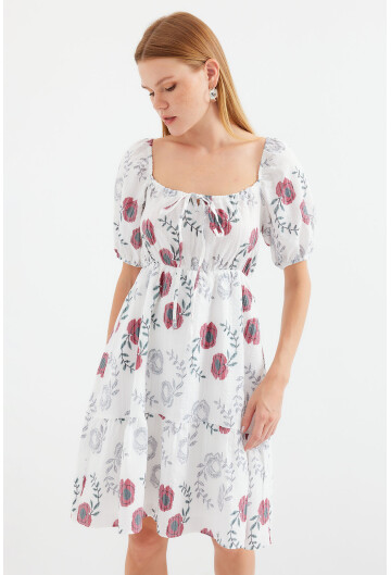 2508 Desenli Mini Kloş Elbise