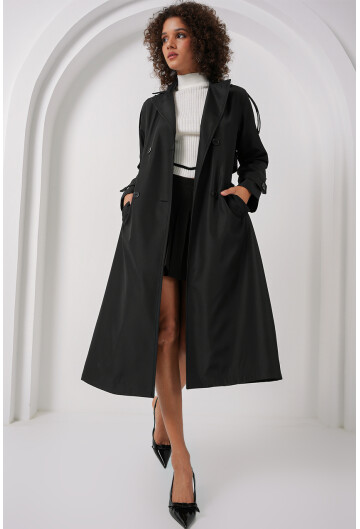 5941 Kruvaze Yaka Uzun Trençkot