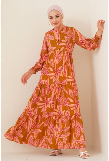 2145 Desenli Tesettür Elbise