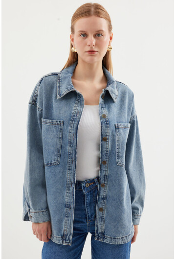 0694 Çift Cepli Oversize Denim Ceket