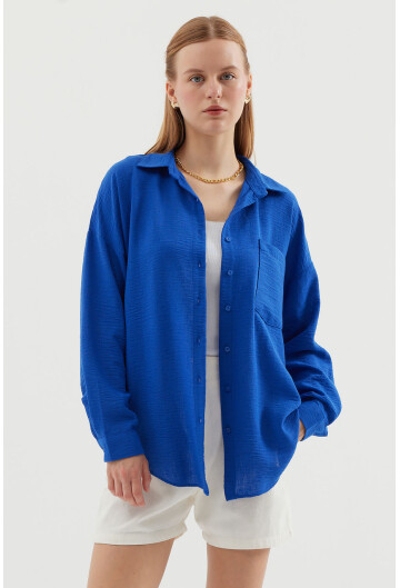 20153 Oversized Linen Shirt With Single Pocket