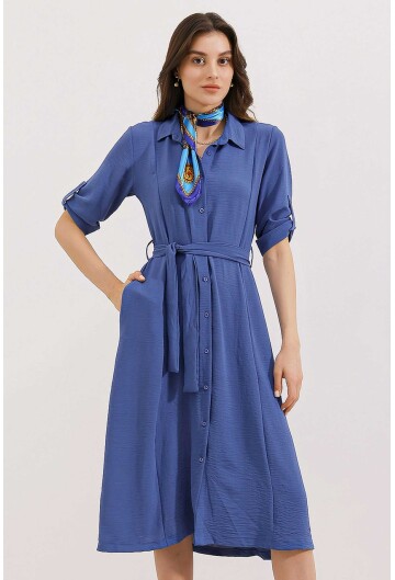 2442 Kuşaklı Gömlek Elbise