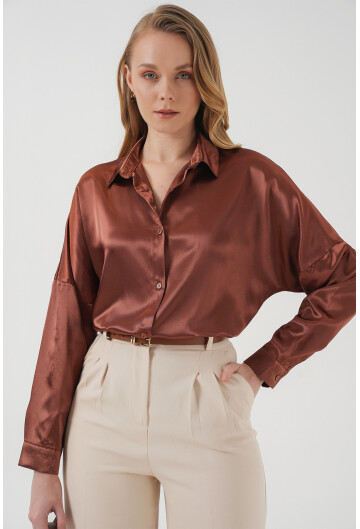 3985 Oversize Saten Gömlek