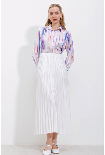 8009 Deri Görünümlü Piliseli Etek