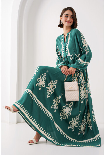 2423 Otantik Desenli Elbise