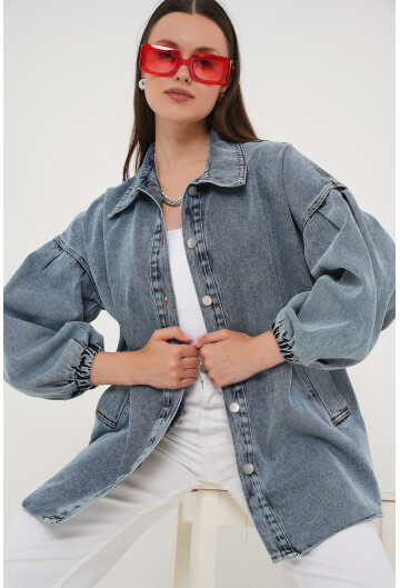 0662 Denim Balon Kollu Kot Ceket