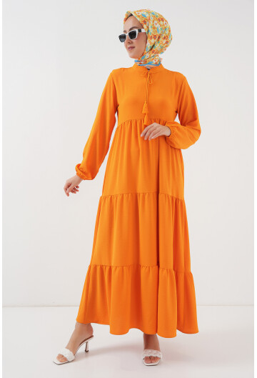 1627 Yaka Bağcıklı Tesettür Elbise