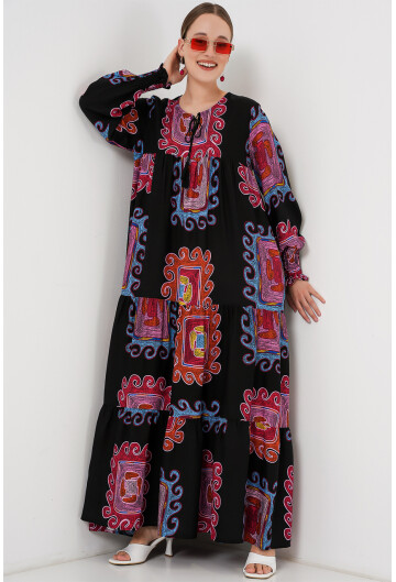 1947 Desenli Uzun Elbise