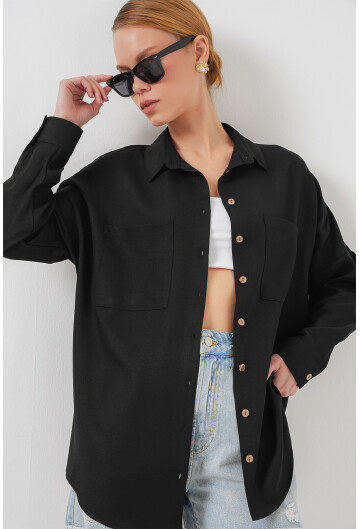 20126 Oversize Keten Gömlek