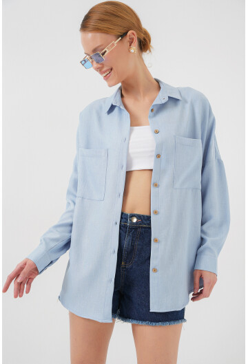 20126 Oversize Keten Gömlek