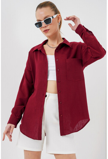 20153 Tek Cepli Oversize Keten Gömlek