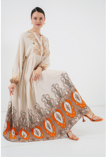 2423 Otantik Desenli Tesettür Elbise