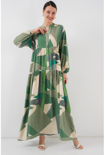 2423 Otantik Desenli Tesettür Elbise