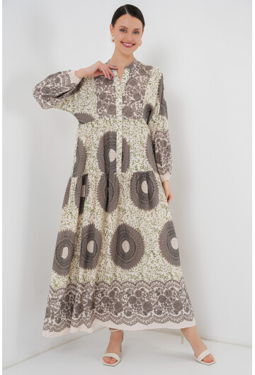 2423 Otantik Desenli Tesettür Elbise