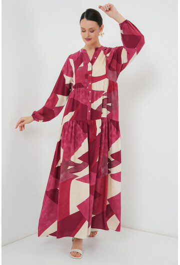 2423 Otantik Desenli Tesettür Elbise