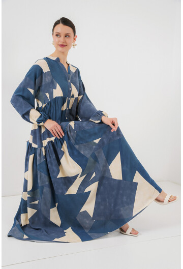 2423 Otantik Desenli Tesettür Elbise