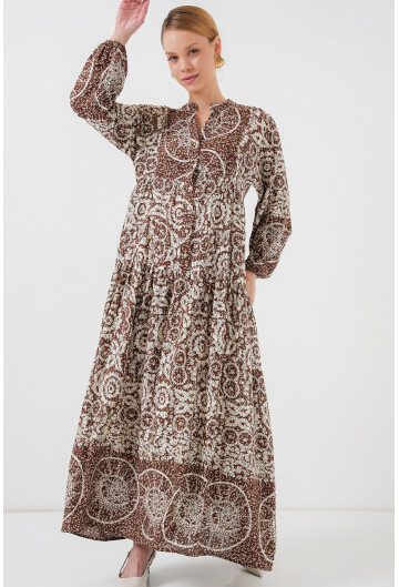 2423 Otantik Desenli Tesettür Elbise