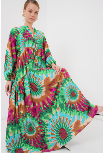 2423 Otantik Desenli Tesettür Elbise