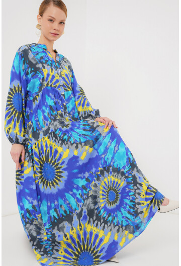 2423 Otantik Desenli Tesettür Elbise