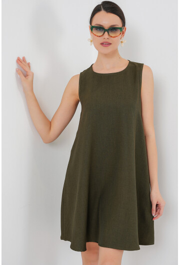 2444 Mini Keten Elbise