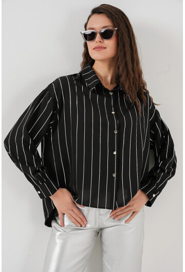 5924 Kadın Gümüş Çizgili Gömlek