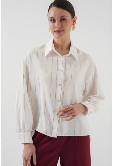 5924 Kadın Gümüş Çizgili Gömlek