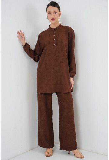 6678 Keten Tunik Pantolon İkili Takım