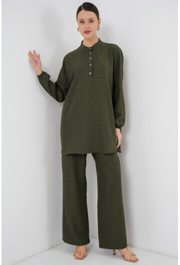 6678 Keten Tunik Pantolon İkili Takım