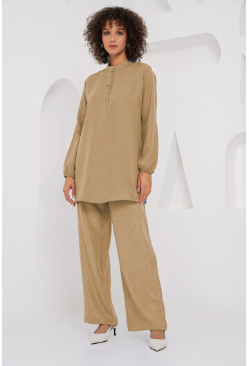 6678 Keten Tunik Pantolon İkili Takım