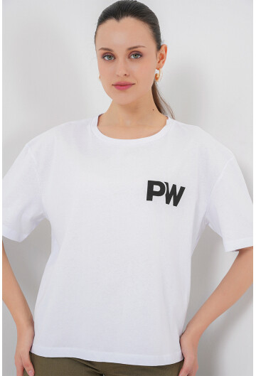 Kadın Baskılı Basic Tişört 4343