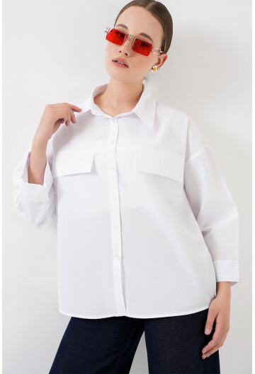 Kadın Cep Detaylı Oversize Gömlek 20313