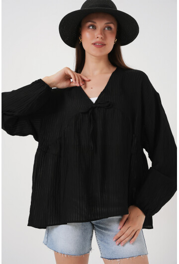 Kadın Önü Bağcıklı Uzun Kol Bluz 946