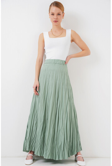 Kadın Uzun Kırışık Etek 8042